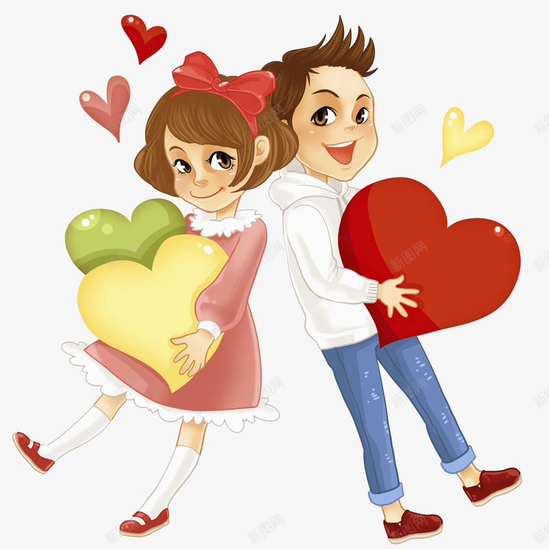 背靠背的情侣png免抠素材_新图网 https://ixintu.com 卡通 可爱的 女孩 情侣 插图 爱心 爱心贴图 男孩 红色的