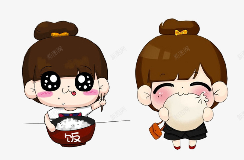 吃货萌女psd免抠素材_新图网 https://ixintu.com 包子女孩 可爱 吃包子 吃米饭 小吃货 小女孩