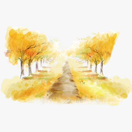 秋季场景png免抠素材_新图网 https://ixintu.com 卡通场景 彩色晕染 手绘秋季 树木 秋季效果 装饰图