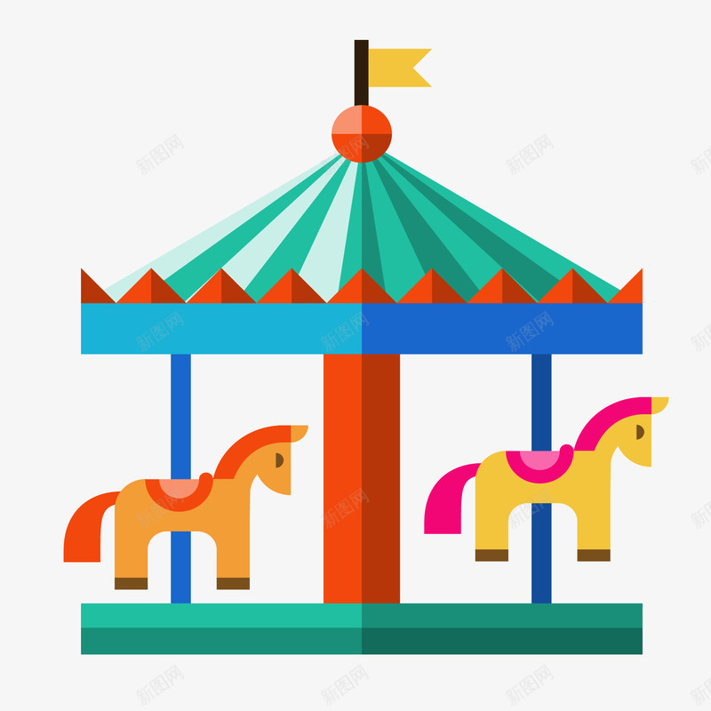 彩色的扁平化旋转木马矢量图ai免抠素材_新图网 https://ixintu.com 彩色 扁平化 旋转木马 游乐场 游玩 玩耍 矢量图