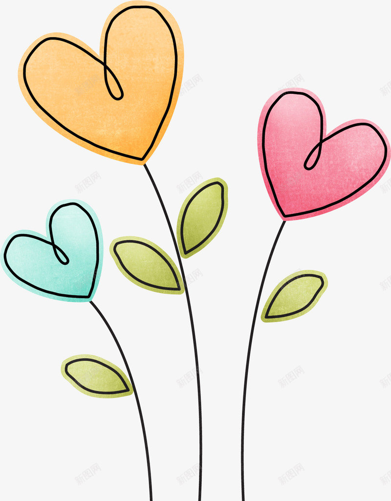 手绘爱心花png免抠素材_新图网 https://ixintu.com 彩绘 心形 植物 水彩 花朵