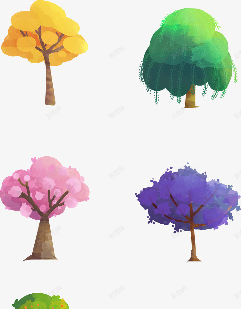 卡通手绘水彩多色树木矢量图ai免抠素材_新图网 https://ixintu.com 卡通风格 彩叶树木 彩色树木 手绘水彩 浪漫风格 矢量图