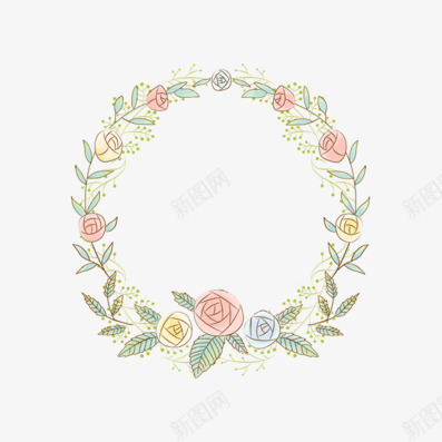 手绘花环png免抠素材_新图网 https://ixintu.com 唯美花环 布料印花 底图 手绘花卉 手绘花环 漂亮花卉 装饰图案 设计底图 面料印花