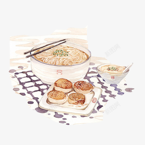 家常面手绘画片psd免抠素材_新图网 https://ixintu.com 家常面 手绘美食 芝麻饼 面条 鸡蛋羹