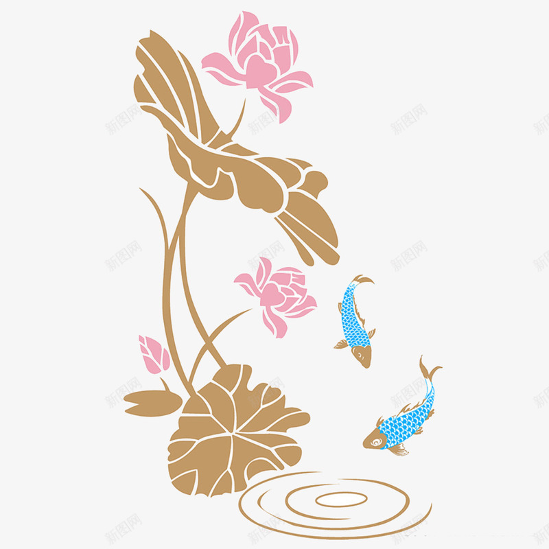 手绘荷叶花鱼儿png免抠素材_新图网 https://ixintu.com 保护套 彩绘彩印 手机壳 艺术纹理 荷叶花鱼儿