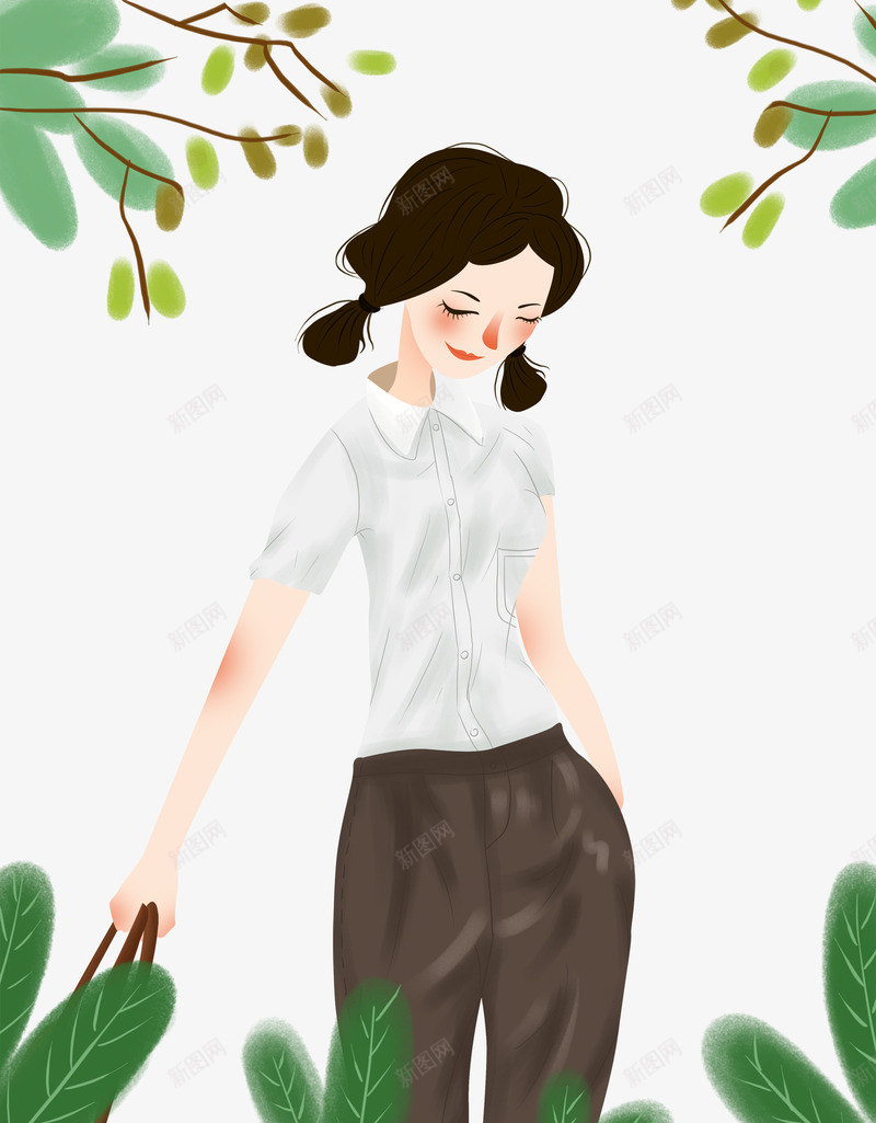 卡通手绘草丛里玩耍的女孩psd免抠素材_新图网 https://ixintu.com 卡通 手绘 树木装饰 玩耍的女孩 绿叶装饰 草丛里