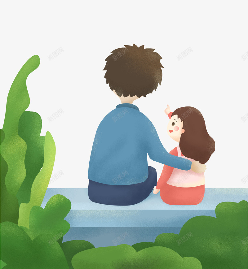 手绘父女插画psd免抠素材_新图网 https://ixintu.com 小女孩 手绘 插图 插画 树叶 父亲节 父女 父女情 父女情深 父爱如山 石椅