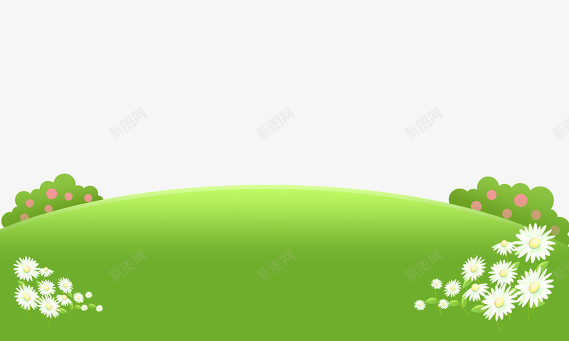 草坪背景装饰png免抠素材_新图网 https://ixintu.com png图片 免费png 免费png素材 卡通 小花 树木 白色