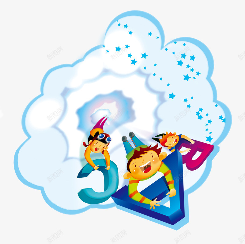 飞行的儿童穿越云端psd免抠素材_新图网 https://ixintu.com ABC 云PNG 儿童节 卡通手绘 快乐 飞翔 飞行