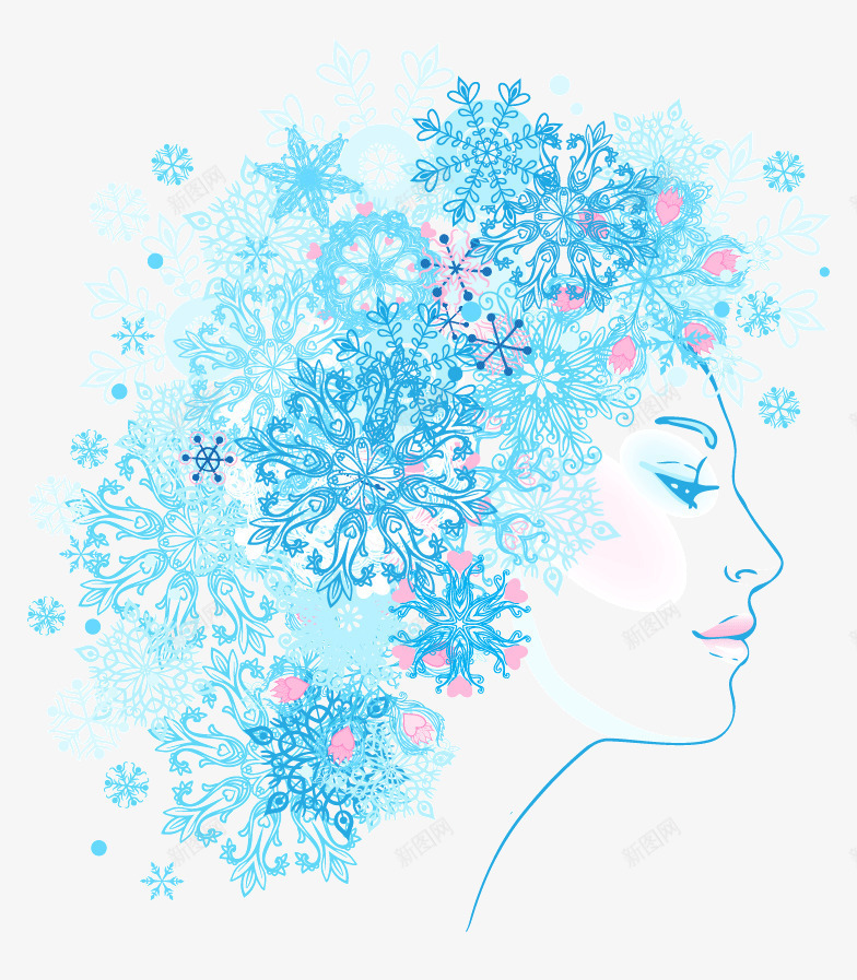 雪花女子png免抠素材_新图网 https://ixintu.com 女人侧面像 潮流花纹 蓝色 雪花