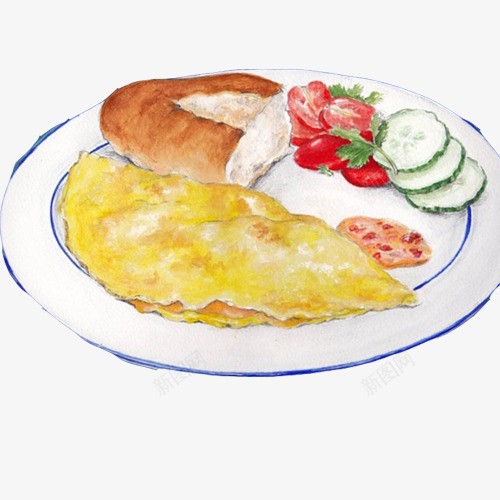蛋包饭手绘画片png免抠素材_新图网 https://ixintu.com 小西红柿 手绘美食 炒饭 蛋包饭 黄瓜片 黄色