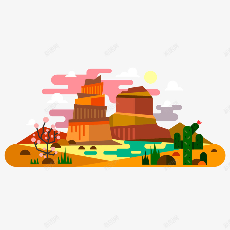 沙漠旅游景点矢量图ai免抠素材_新图网 https://ixintu.com 旅游建筑 橙色 沙漠旅游 矢量图