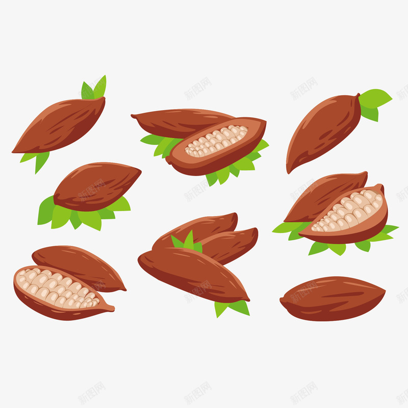 各种可可豆图矢量图ai免抠素材_新图网 https://ixintu.com 可可豆 咖啡豆 未加工的 矢量图 简笔咖啡豆 绿叶