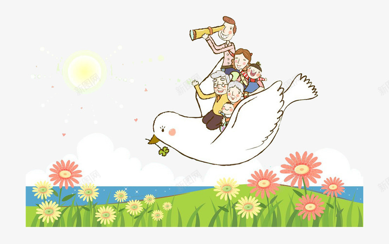 一家人坐小鸟png免抠素材_新图网 https://ixintu.com 全家 冒险 小鸟 飞翔