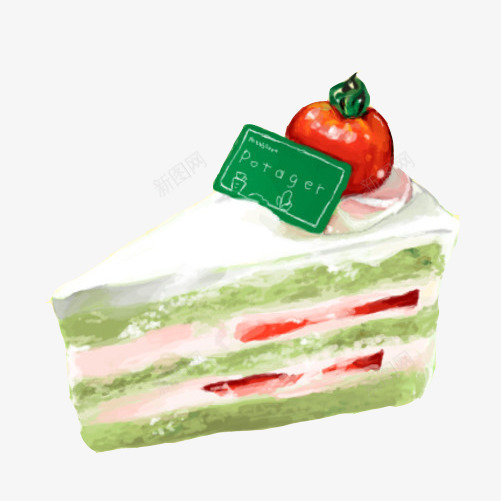 抹茶蛋糕手绘画片png免抠素材_新图网 https://ixintu.com 小西红柿 手绘美食 抹茶味 绿色夹心 蛋糕
