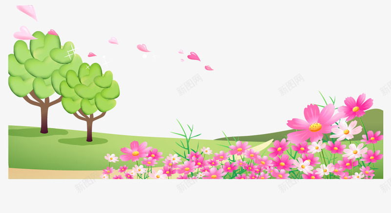 风吹花瓣矢量图ai免抠素材_新图网 https://ixintu.com 树木 粉花 花瓣 草原 矢量图