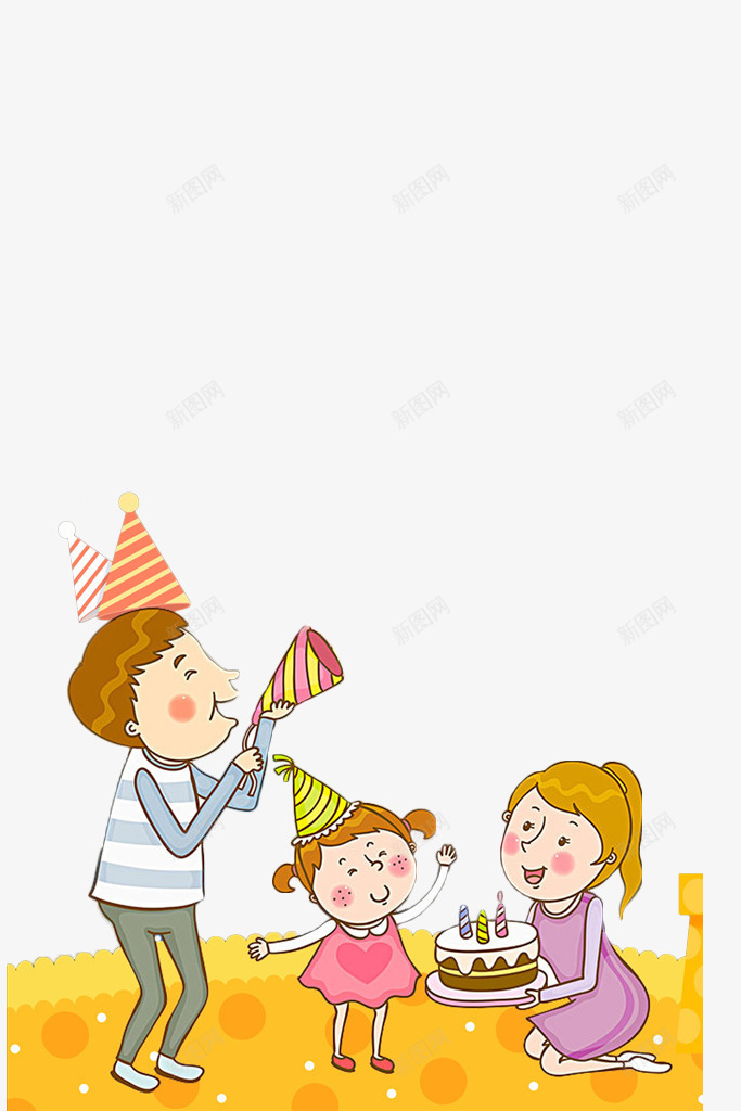 卡通生日一家三口海报png免抠素材_新图网 https://ixintu.com 一家三口 少女 横幅 生日 生日快乐 生日横幅 蛋糕 装饰 贺卡 韩版