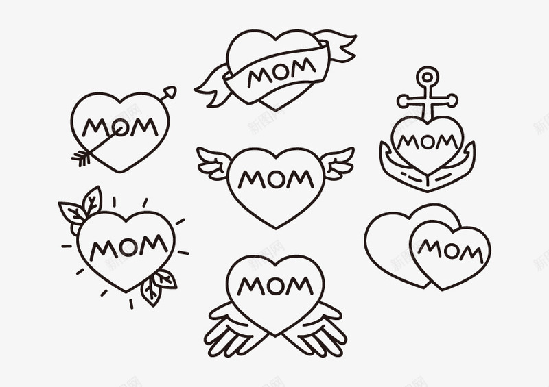 长翅膀的爱心合集矢量图eps免抠素材_新图网 https://ixintu.com MOM 桃心 爱心 翅膀 矢量图