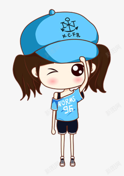 卡通少女png免抠素材_新图网 https://ixintu.com Q版 卡通 可爱 女孩 帽子 蓝色