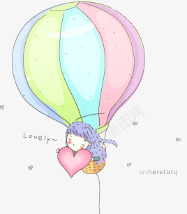 热气球上抱着桃心的女孩png免抠素材_新图网 https://ixintu.com 女孩 桃心 热气器 爱心 装饰