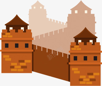 橙色卡通长城png免抠素材_新图网 https://ixintu.com 卡通 橙色 长城