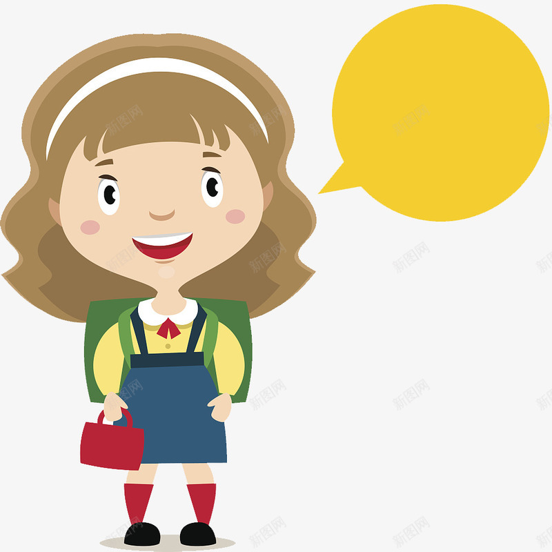 扁平插图背书包的可爱女孩png免抠素材_新图网 https://ixintu.com 可爱 女孩 对话框 小孩背书包 扁平插图 背书包 背带裙