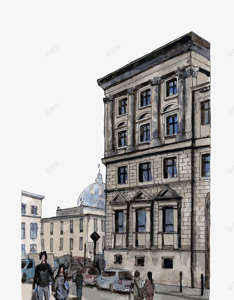 水彩绘风景矢量图eps免抠素材_新图网 https://ixintu.com PNG图片 PNG图片素材 PNG素材 PNG素材免费下载 建筑 手绘 水彩 街道 风景 矢量图