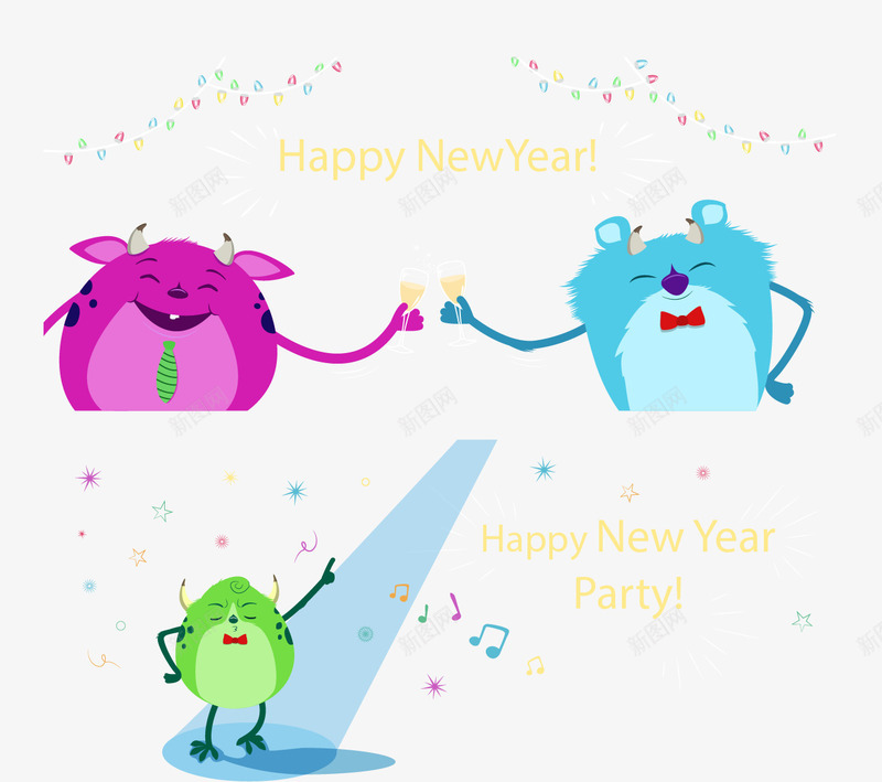 彩色小恶魔派对横幅png免抠素材_新图网 https://ixintu.com 可爱 小怪兽 派对横幅 矢量素材 紫色小怪兽 节日派对