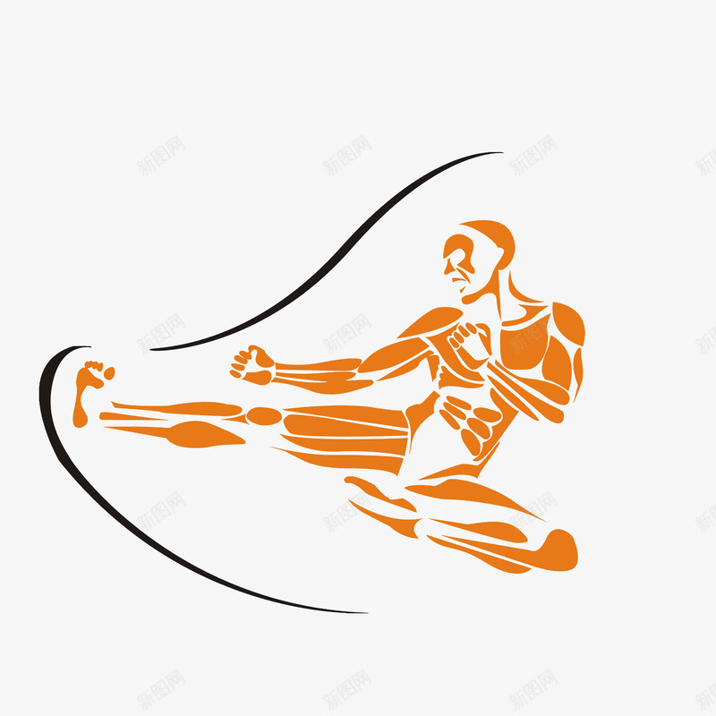 简笔散打搏击出击的线稿图png免抠素材_新图网 https://ixintu.com 出腿击打 散打搏击 橙色线条 简笔手绘 线稿图