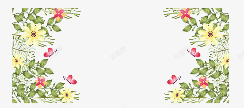 黄色浪漫春花横幅png免抠素材_新图网 https://ixintu.com 春天 春花 春花边框 矢量png 蝴蝶飞舞 黄色春花