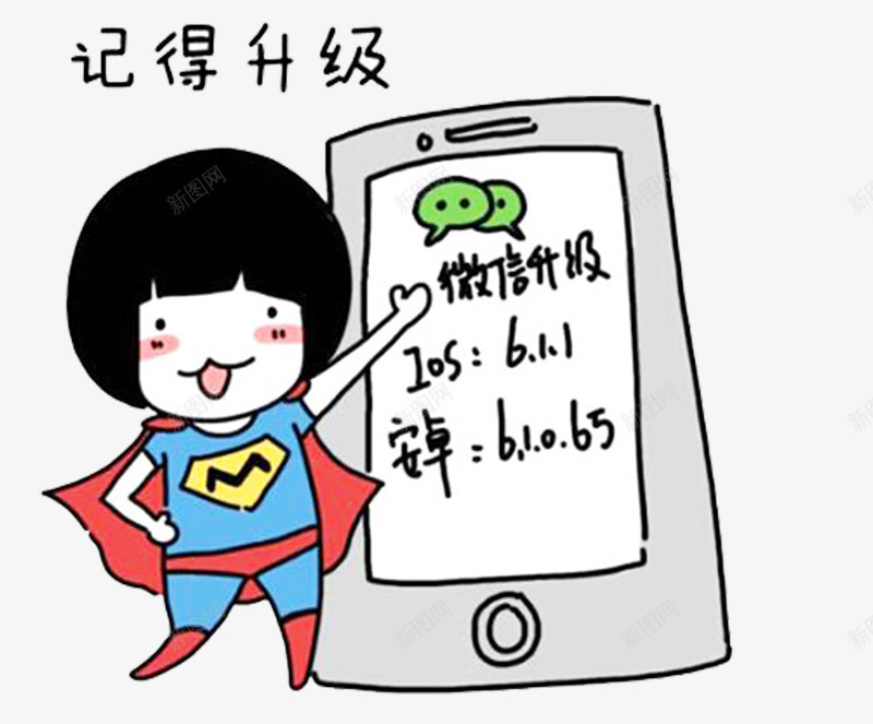 微信升级提示png免抠素材_新图网 https://ixintu.com 升级 卡通人物 微信 手机 提示 超人