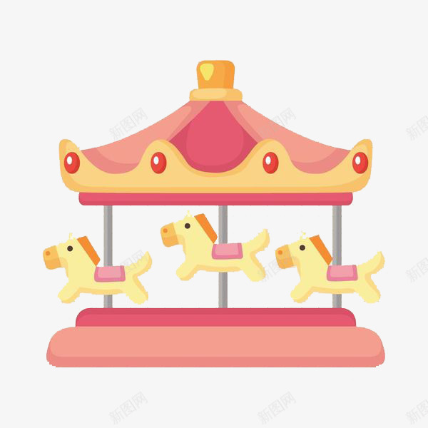 迷你版旋转木马png免抠素材_新图网 https://ixintu.com 三只木马 旋转木马 游乐园 生日礼物 电动玩具 红色 黄色