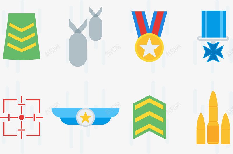 武器徽章集合矢量图图标ai_新图网 https://ixintu.com 图标 奖牌 子弹 子弹卡通 徽章 挂牌 星星 武器 武器库 瞄准 矢量图