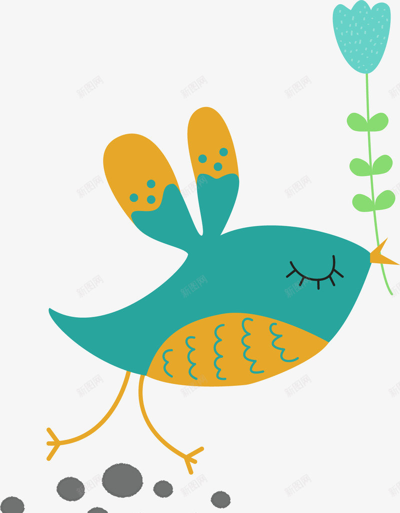 叼着花朵的绿色小鸟png免抠素材_新图网 https://ixintu.com 卡通小鸟 喜鹊 报喜鸟 绿色 花朵 飞翔 鸟类