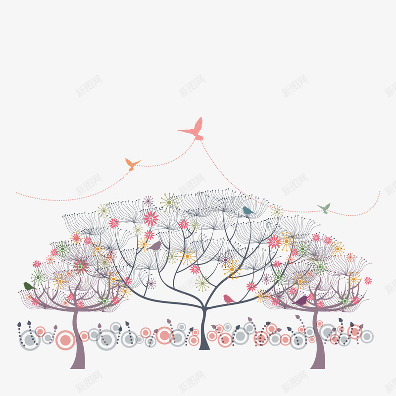 飞翔的燕子和树丛png免抠素材_新图网 https://ixintu.com 叶子 手绘图 枝干 树木 燕子 简笔画 鸟类