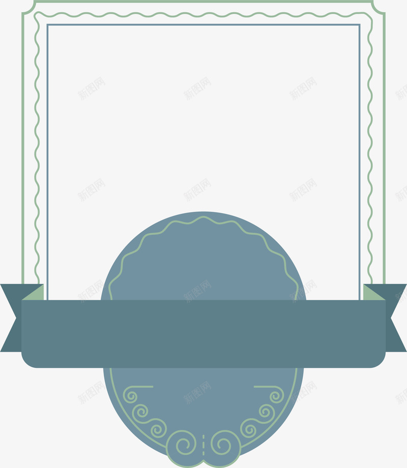 青色边框png免抠素材_新图网 https://ixintu.com 手绘 标签 横幅 浪线 花纹 边框 飘带