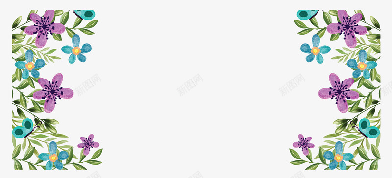 水彩蓝紫色春花横幅矢量图ai免抠素材_新图网 https://ixintu.com 春天 春花 春花横幅 春花边框 矢量png 蓝紫色 矢量图