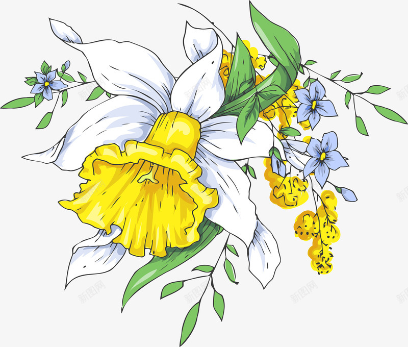 手绘黄色花朵花草png免抠素材_新图网 https://ixintu.com 包装设计 小清新包装 布料印花 植物花卉 花朵 花朵装饰 花草设计 贺卡设计