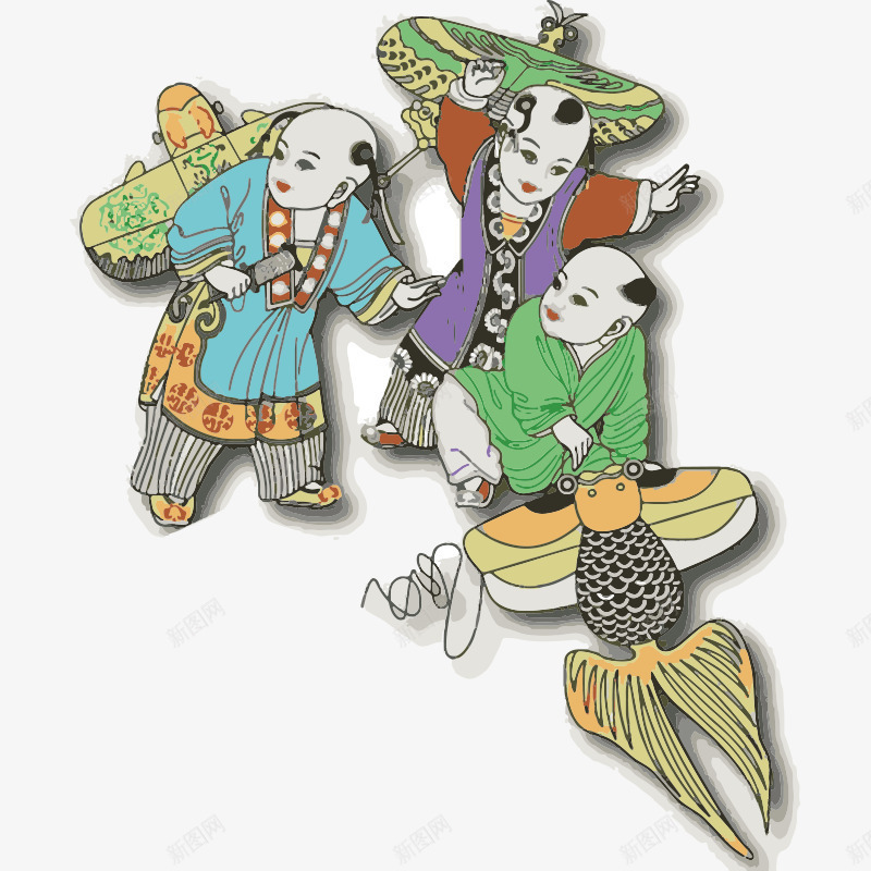 卡通人物png免抠素材_新图网 https://ixintu.com 人物 卡通 卡通人物 彩绘 插画 放风筝 童子 风筝
