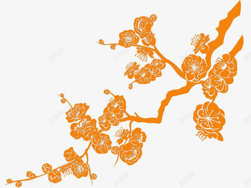 橙色中国风花枝装饰图案png免抠素材_新图网 https://ixintu.com 中国风 免抠PNG 橙色 花枝 装饰图案