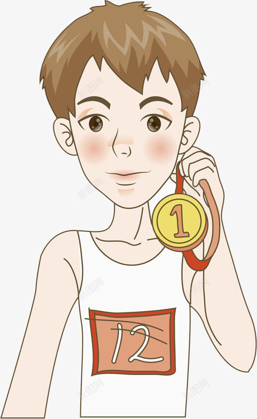 拿奖牌的男孩png免抠素材_新图网 https://ixintu.com 卡通手绘 大眼睛 奖牌 水彩男孩 男生 荣誉 金币