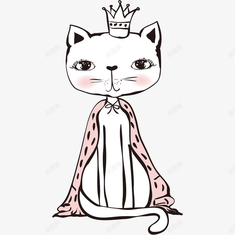 卡通戴皇冠的猫咪png免抠素材_新图网 https://ixintu.com 动物 卡通小猫 可爱猫咪 小猫 手绘猫咪 披风 白猫 皇冠