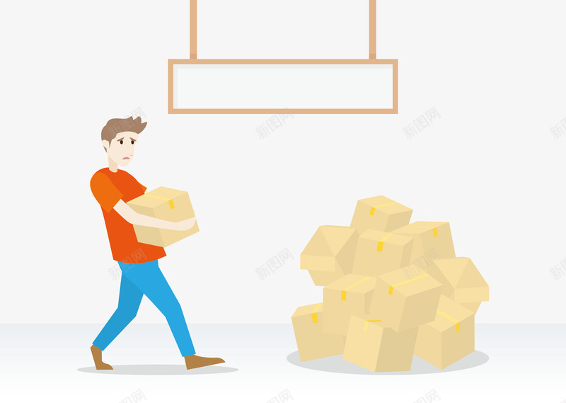搬货的年轻人矢量图ai免抠素材_新图网 https://ixintu.com 卡通 堆积 搬货 橙色 纸箱 矢量图