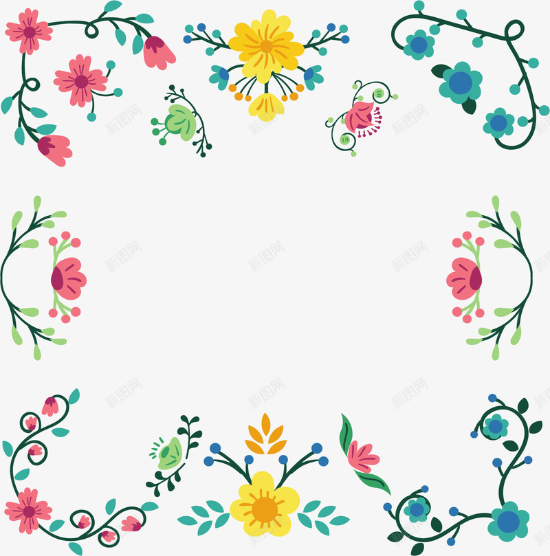 彩色花朵浪漫边框png免抠素材_新图网 https://ixintu.com 彩色花朵 浪漫花藤 浪漫边框 矢量png 花朵边框 花藤