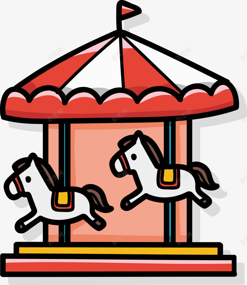 粉色可爱旋转木马png免抠素材_新图网 https://ixintu.com 儿童 手绘可爱 旋转木马 游乐场 矢量图案 粉色
