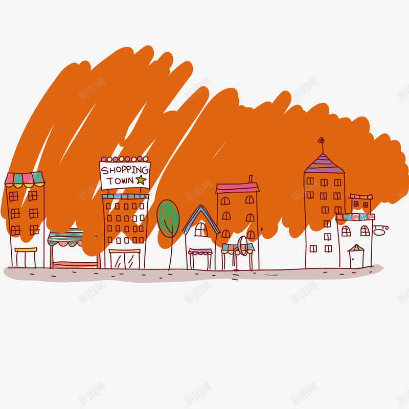 手绘城市房屋矢量图ai免抠素材_新图网 https://ixintu.com 城市 房屋 手绘 橙色 街道 矢量图
