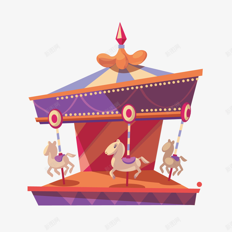 卡通旋转木马矢量图ai免抠素材_新图网 https://ixintu.com 卡通 旋转木马 游乐场 矢量图