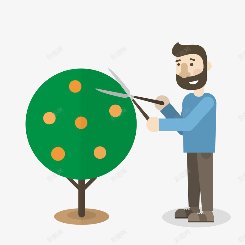 修剪树木的园丁矢量图ai免抠素材_新图网 https://ixintu.com 人物设计 修剪树木 卡通 园丁 扁平化 矢量图