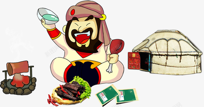 手绘彩绘蒙古族烤肉png免抠素材_新图网 https://ixintu.com 彩绘 烤肉 蒙古族