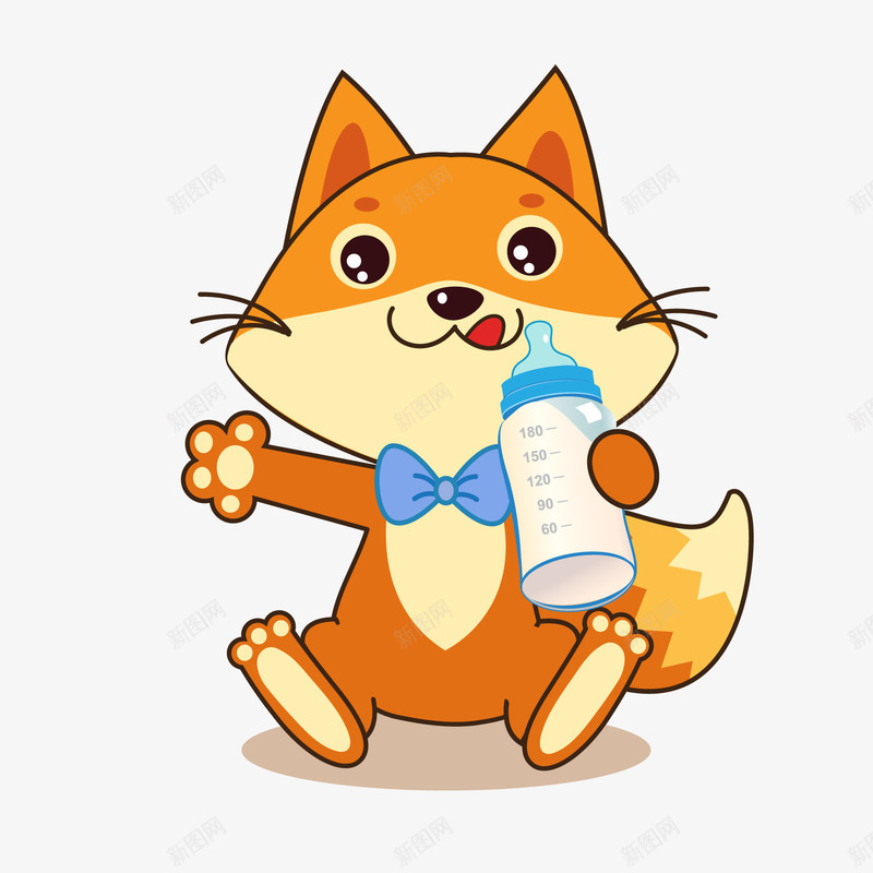 卡通可爱喝奶的小狐狸矢量图ai免抠素材_新图网 https://ixintu.com 动物 卡通 可爱 喝奶 手绘 橙色 狐狸 矢量图